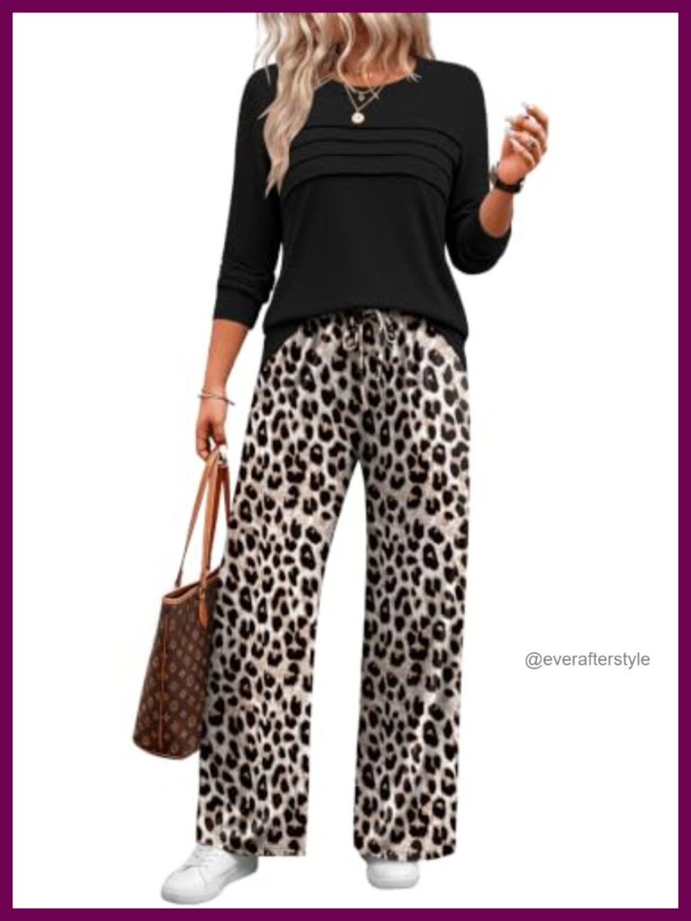 WIHOLL Lounge Set 2 Piece Long Sleeve Pleated Top Wide Leg Pants Fall Travel Set